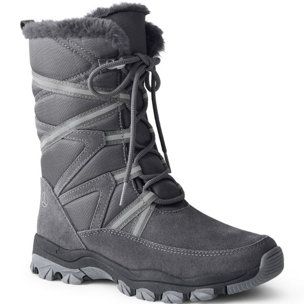 NWT Lands End Womens Insulated Winter Expedition Snow Boots Pewter Gray Grey 6.5